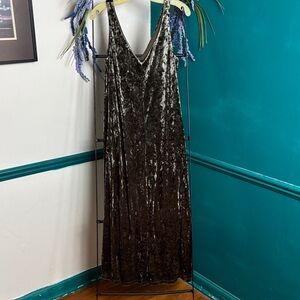 Velvet Slip Dress in Deep Olive Green